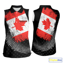 Load image into Gallery viewer, Personalized golf sleeveless polo shirts Vintage Canadian Flag Custom patriotic golf tops for ladies NQS9836