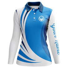 Load image into Gallery viewer, Golf polo shirt womens custom name blue and white golf shirt, team golf shirts ladies NQS5660