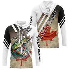 Load image into Gallery viewer, Northern Pike fishing Canadian flag patriotic Custom performance long sleeve fishing tournament jersey NQS7765