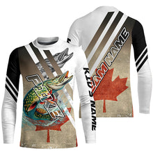 Load image into Gallery viewer, Northern Pike fishing Canadian flag patriotic Custom performance long sleeve fishing tournament jersey NQS7765