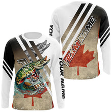 Load image into Gallery viewer, Northern Pike fishing Canadian flag patriotic Custom performance long sleeve fishing tournament jersey NQS7765