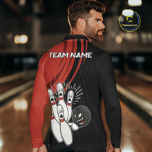 Load image into Gallery viewer, Funny Bowling ball and pins Black and Red Bowling Team Shirts For Men Custom Retro Bowling Jerseys NQS10225