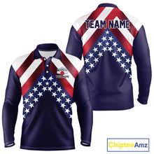 Load image into Gallery viewer, Red, White &amp; Blue American Flag Mens Bowling Polo, 1/4 Zip Shirt Custom Patriotic Team Bowling Jersey NQS10226