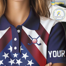 Load image into Gallery viewer, Red, White and Blue American Flag golf polo shirts for Women Custom Patriotic ladies golf outfit NQS10227