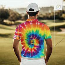 Load image into Gallery viewer, Mens golf polo shirts colorful tie dye pattern custom It&#39;s in my DNA peace love golf top for mens NQS10391