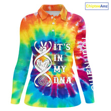 Load image into Gallery viewer, Women golf polo shirts colorful tie dye pattern custom It&#39;s in my DNA peace love golf top for ladies NQS10391