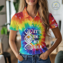 Load image into Gallery viewer, Women golf polo shirts colorful tie dye pattern custom It&#39;s in my DNA peace love golf top for ladies NQS10391