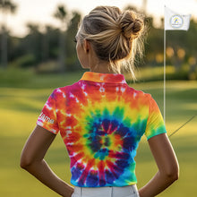 Load image into Gallery viewer, Women golf polo shirts colorful tie dye pattern custom It&#39;s in my DNA peace love golf top for ladies NQS10391