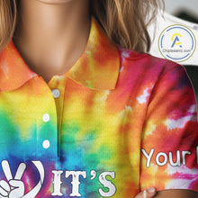 Load image into Gallery viewer, Women golf polo shirts colorful tie dye pattern custom It&#39;s in my DNA peace love golf top for ladies NQS10391