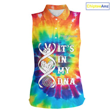 Load image into Gallery viewer, Women Sleeveless Polos colorful tie dye pattern custom It&#39;s in my DNA peace love golf top for ladies NQS10391