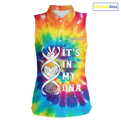 Women Sleeveless Polos colorful tie dye pattern custom It's in my DNA peace love golf top for ladies NQS10391
