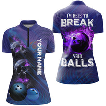 Load image into Gallery viewer, Purple Skull Flame Bowling Shirts For Women Custom Bowling Team Jerseys I'm here to break your balls NQS8635