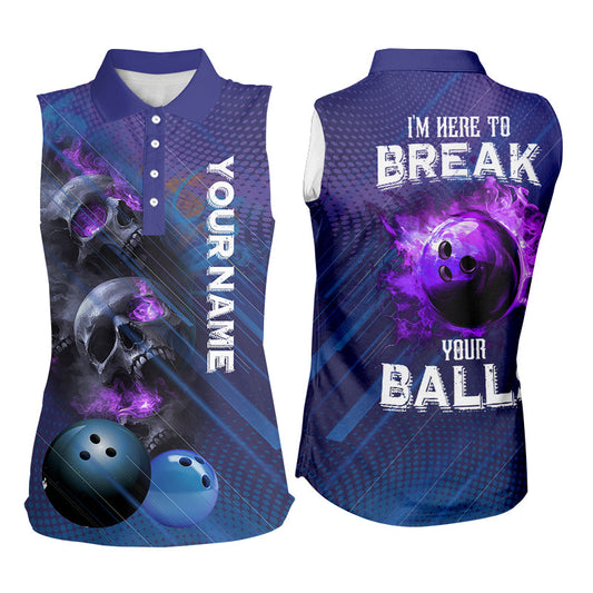 Purple Skull Flame Bowling sleeveless polos Custom Bowling Team Jerseys I'm here to break your balls NQS8635