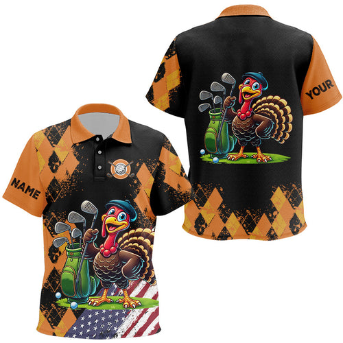 Orange argyle pattern Thanksgiving Turkey American Flag Kid golf polo shirts custom kid golf tops NQS8638