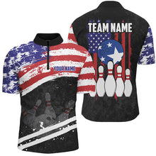 Load image into Gallery viewer, Retro American Flag Bowling Polo, Quarter Zip Shirts For Men Custom Patriotic Bowling Team Jerseys NQS8639