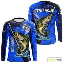 Load image into Gallery viewer, Blue Camo Bass fishing custom Largemouth Bass sun protection long sleeve fishing shirts for Team NQS10816