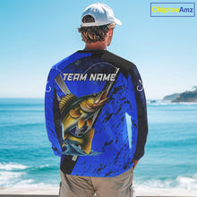 Load image into Gallery viewer, Blue Camo Walleye fishing custom Walleye sun protection long sleeve fishing shirts for Team NQS10817