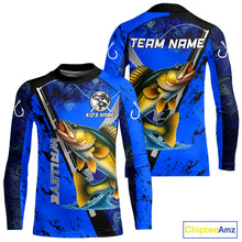 Load image into Gallery viewer, Blue Camo Walleye fishing custom Walleye sun protection long sleeve fishing shirts for Team NQS10817