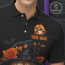 Load image into Gallery viewer, Black and Orange Skull Bowling Polo, Quarter Zip Shirts For Men Custom Halloween Bowling Team Jerseys NQS10818