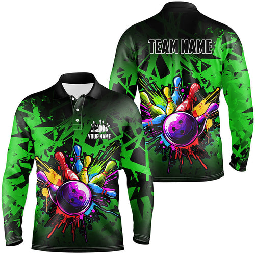 Colorful bowling jerseys Polo, 1/4 Zip Shirt for Men Custom Bowling Team shirts for bowler | Green NQS8881