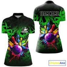 Load image into Gallery viewer, Colorful bowling jersey Polo, 1/4 Zip Shirt for Women Custom Bowling Team shirts for bowler| Green NQS8881