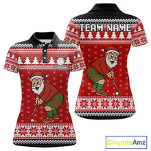 Load image into Gallery viewer, Funny Santa Golf Polo shirts For women Red ugly Christmas pattern Custom ladies Christmas golf shirts NQS11000
