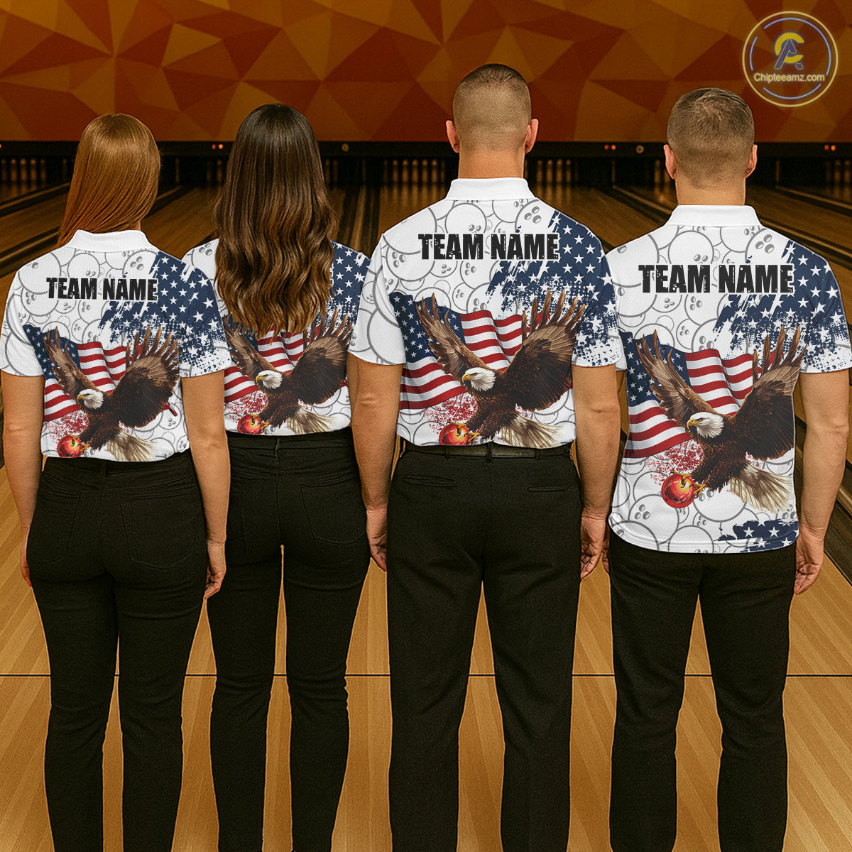 Red, White, Blue American Flag Eagle Men Bowling Shirts Custom Patriotic Camo Bowling Team Jersey NQS11192