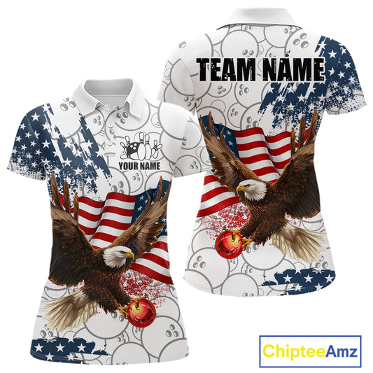 Red, White, Blue American Flag Eagle Women Bowling Shirts Custom Patriotic Camo Bowling Team Jersey NQS11192
