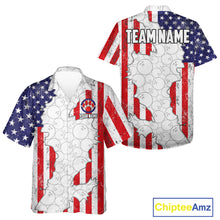 Load image into Gallery viewer, Personalized Red, White and Blue American Flag Bowling Team Hawaiian Shirt, Patriotic Bowling Gifts NQS11197