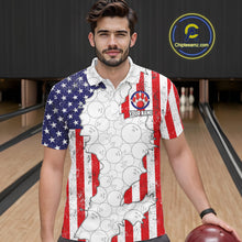 Load image into Gallery viewer, Personalized Red, White and Blue American Flag Bowling Team Shirts For Men, Patriotic Bowling Gifts NQS11197