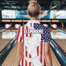 Load image into Gallery viewer, Personalized Red, White and Blue American Flag Bowling Team Shirts For Women, Patriotic Bowling Gifts NQS11197