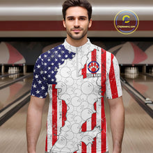 Load image into Gallery viewer, Personalized Red, White and Blue American Flag Bowling Team Shirts For Men, Patriotic Bowling Gifts NQS11197