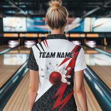 Load image into Gallery viewer, Black and White Bowling Polo, Quarter Zip Shirt for Women Custom Lightning Team bowling jerseys | Red NQS9324