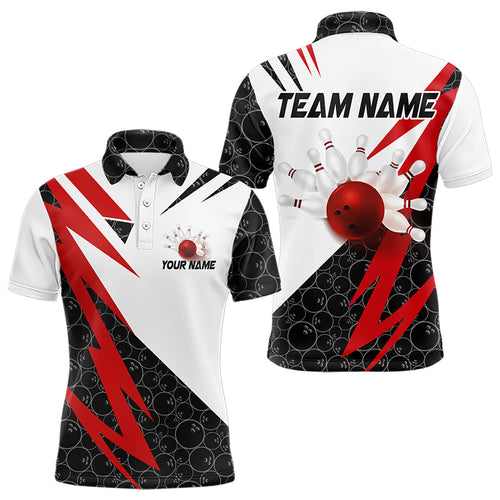Black and White Bowling Polo, Quarter Zip Shirt for Men Custom Lightning Team bowling jerseys | Red NQS9324
