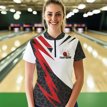 Load image into Gallery viewer, Black and White Bowling Polo, Quarter Zip Shirt for Women Custom Lightning Team bowling jerseys | Red NQS9324