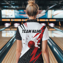 Load image into Gallery viewer, Black and White Bowling Polo, Quarter Zip Shirt for Women Custom Lightning Team bowling jerseys | Red NQS9324
