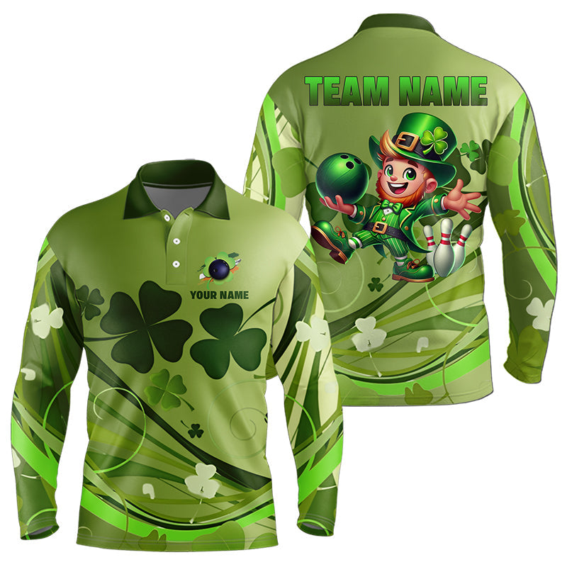 Green shamrock Lucky Men Bowling Polo, Quarter Zip Shirts Custom St Patrick Day Team bowling Shirts NQS9328