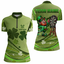 Load image into Gallery viewer, Green shamrock Lucky Dart Polo, Quarter Zip Shirt For Women Custom St Patrick Day Dart Jersey For Team NQS9329