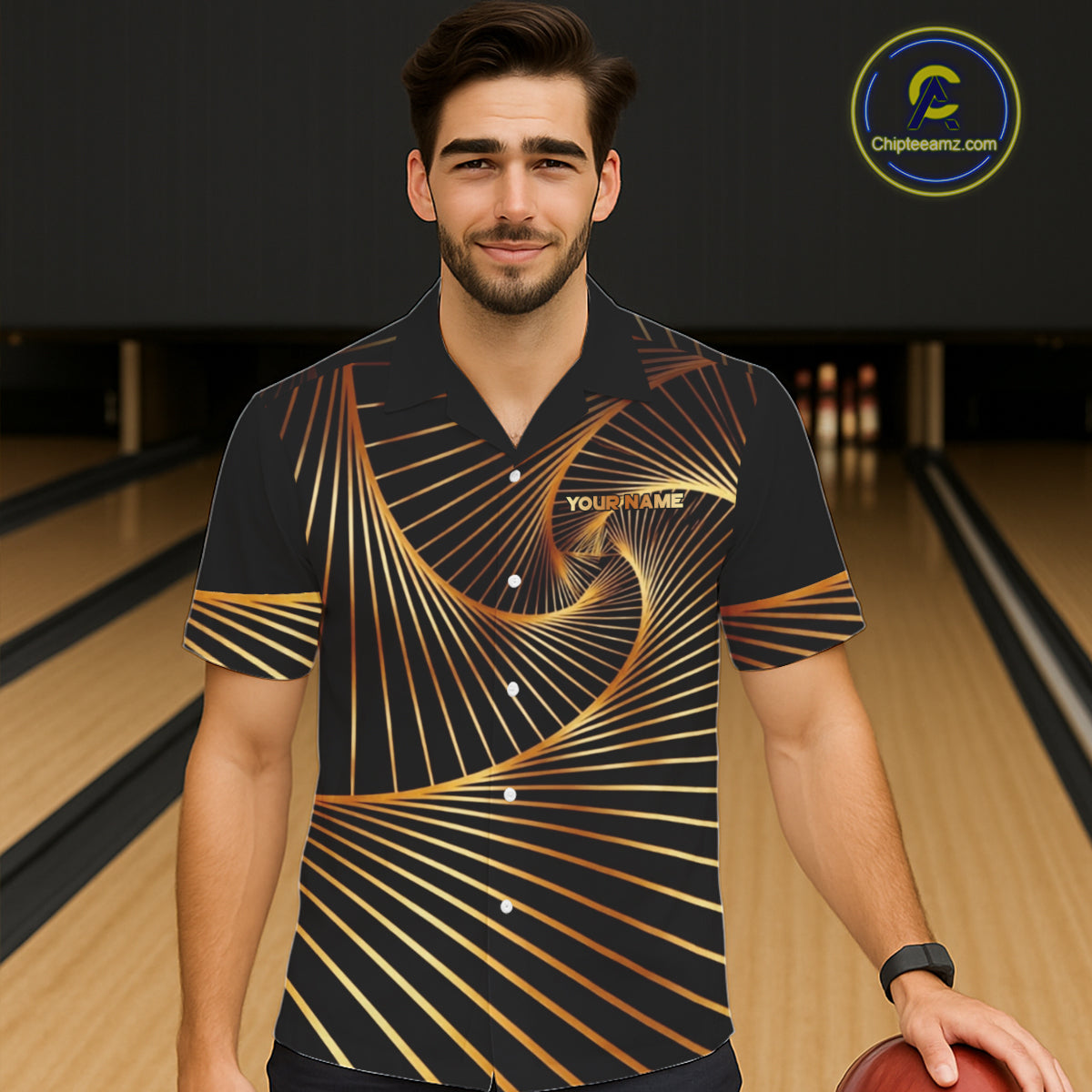 Custom Black and Gold Bowling Hawaiian Button-up Shirts, Team Bowling League Jerseys NQS11599
