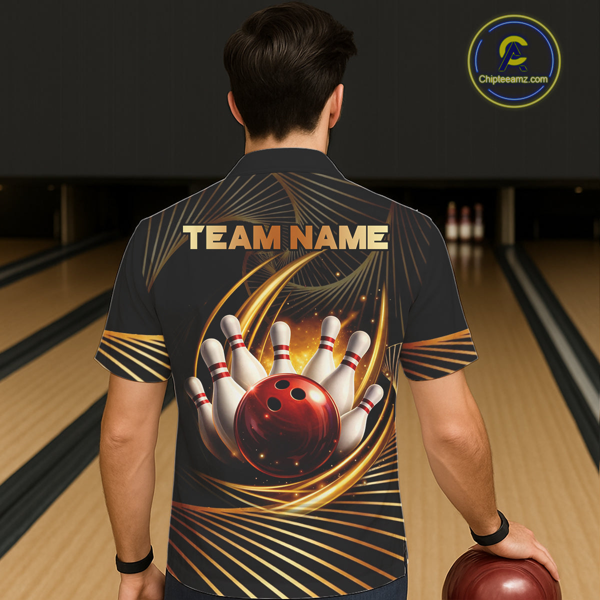 Custom Black and Gold Bowling Hawaiian Button-up Shirts, Team Bowling League Jerseys NQS11599