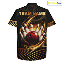 Load image into Gallery viewer, Custom Black and Gold Bowling Hawaiian Button-up Shirts, Team Bowling League Jerseys NQS11599
