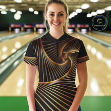 Load image into Gallery viewer, Custom Black and Gold Bowling Polo, Quarter Zip Shirts for Women, Team Bowling League Jerseys NQS11599