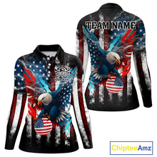 Load image into Gallery viewer, Personalized American Flag Eagle Lightning Thunder Golf Polo Shirts For Women, Patriotic Golfing Gift NQS11717