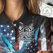 Load image into Gallery viewer, Personalized American Flag Eagle Lightning Thunder Golf Polo Shirts For Women, Patriotic Golfing Gift NQS11717