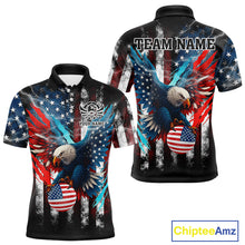 Load image into Gallery viewer, Personalized American Flag Eagle Lightning Thunder Golf Polo Shirts For Men, Patriotic Golfing Gifts NQS11717
