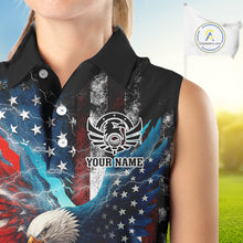 Load image into Gallery viewer, Personalized American Flag Eagle Lightning Thunder Sleeveless Golf Polo Shirt, Patriotic Golfing Gift NQS11717