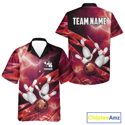 Red Storm Lightning Thunder Bowling Button-up Shirt Custom Hawaiian Bowling Team Jersey NQS11718
