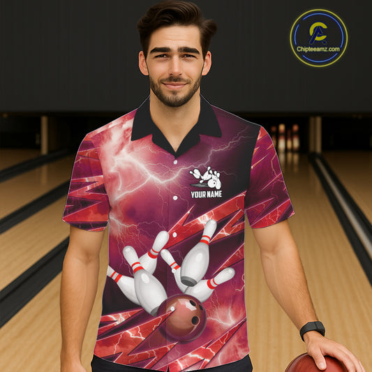 Red Storm Lightning Thunder Bowling Button-up Shirt Custom Hawaiian Bowling Team Jersey NQS11718