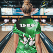 Load image into Gallery viewer, Green Storm Lightning Thunder Bowling Polo, Quarter Zip Shirt For Women Custom Bowling Team Jersey NQS11719