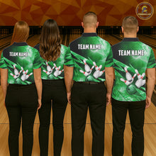 Load image into Gallery viewer, Green Storm Lightning Thunder Bowling Polo, Quarter Zip Shirt For Women Custom Bowling Team Jersey NQS11719